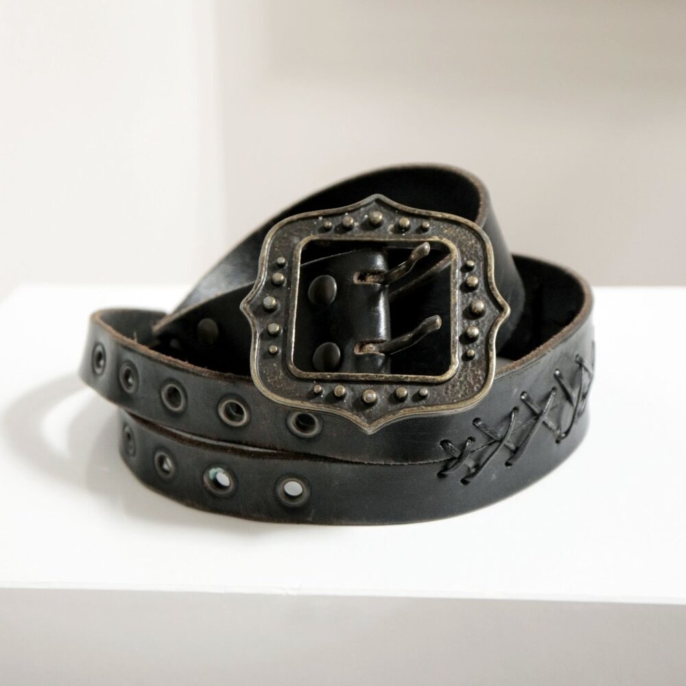 Rustic Black Whipstitch Leather Steampunk Belt by DSquared2